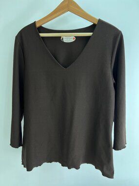 Spanx Womens Brown Long Sleeve V-Neck Top With Built-In Shaping Layer Size Large